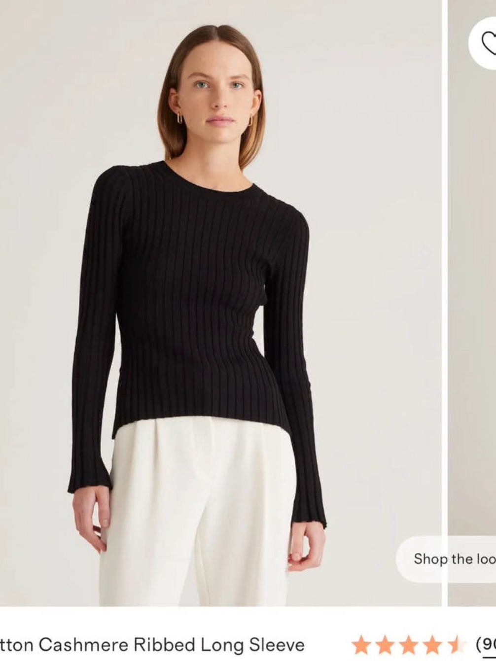 Quince Black Ribbed Cotton Cashmere Long Sleeve Top